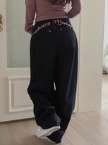 Women's Sweet Casual Full Length Baggy Denim Trouser Retro Emo Harajuku Loose Jeans Letter Embroidery High Waist Y2K 2000s Pants S juoda