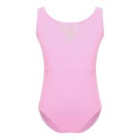 Girls Mesh Patchwork V Back Leotard Sheer Sleeveless Ballet Bodysuit Gymnastics Dance Costume 5-6 Years rožinė