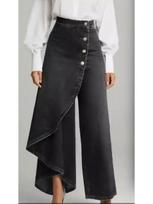 2026 Flare Faux Denim Skinny Pants - Solid Color, Casual Button-Up 3XL juoda