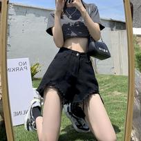 2026 Women's Retro High-Waisted Denim Shorts - Loose Mid-Length, Wide-Leg Style XL (Recommended for 115-125 jin) juoda