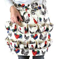 Canvas Apron with Multi-Pockets Egg Farm Home Adjustable Gathering Apron for Waist Fun Rooster Print Utility A
