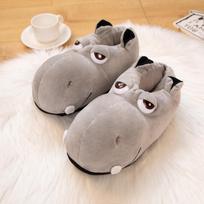 Pliušiniai animacinių filmukų begemotas ir dramblys namų šlepetės - mieli mergaitiškiai grindų batai One Size gray