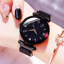 Reloj Mujer Prabangus Žvaigždėtas dangus Moteriški laikrodžiai Magnetinio tinklelio diržas Laikrodis Moteriška madinga suknelė rankinis laikrodis Zegarek Damski juoda