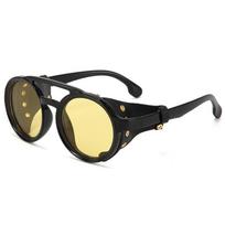 Leather Side Retro Round Glasses Anti Wind Circular Frame Steampunk Sunglasses Polarizing Night Vision Lightweight