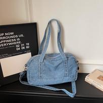 Casual Denim women Bost handbag Large capacity Jeans female Shoulder Bag rivet big totes Travel Ladies crossbody bags blue šviesiai mėlyna spalva