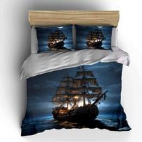 Pirate Ship Night Canvas Art Soft Comfortable Duvet Cover Bedding Set Included 1*Duvet Cover & 2*Pillowcases, Gift EU Twin 135X200cm&set