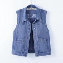 Fashionable Oversized Women's Denim Vest Cardigan Loose Fit Casual All-match with Pockets M mėlyna