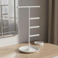 Crossbar Jewelry Stand with Tray Detachable Design Necklace and Earring Display Rack MultiFunctional balta