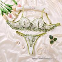 Floral Embroidered Sexy Lingerie Set with Push-Up Bra & Thong for Young Women Extra Large žalia