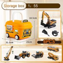 1:55 6Pcs/Set Simulation Engineering Bulldozer Excavator Crane With Car Storage Box Toys Alloy Diecast Construction For Boy Gift