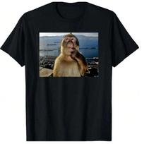 Mąstantis beždžionės memė  Amerikietiško retro stiliaus juodi trumpomis rankovėmis unisex marškinėliai, Hilari XXXXL