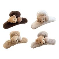 4 Piece Hair Clip Plush Bear Theme Large Size Soft Hairpin for Women No Hair Damage Comfortable Securely Hold Styling 1 beige