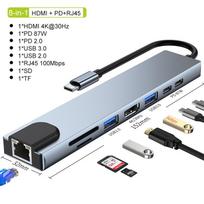 „YurKem“ USB C HUB C tipo skirstytuvas prie HDMI 4K „Thunderbolt 3“ prijungimo stoties nešiojamojo kompiuterio adapteris su PD SD TF RJ45, skirtas „Macbook Air M1 iPad Pro“ pilka
