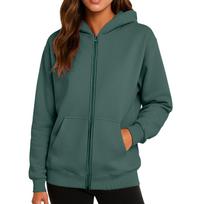 Ladies' Fashionable Solid Color Casual Hooded Long Sleeved Coat L tamsiai žalia spalva