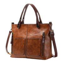 PU Leather Multi-Pocket Vintage Tote Bag Large Capacity Shoulder Bag Adjustable Shoulder Strap Multifunction Shopping Bag