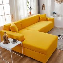 Juodos vienspalvės elastingos kampinės sofos užvalkalas 2 3 4 vietų su šezlongu sofa Dekoratyvinis L formos apsauginis užvalkalas 1-seater 90-140cm yellow