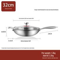 Zhishi 316 Stainless Steel 32CM Flat-Bottom Wok with Lid