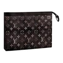 Louis Vuitton Pochette Voyage MM Monogram Zippered Leather Trimmed Toiletry Pouch Clutch Medium Men bags Gray M11764 Basic Set (Bag+Dust Bag)