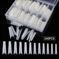 Denim French Half-Tip Flat Head Nail Extensions - Transparent & Natural Colors, 240 Pieces