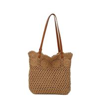 Handmade Crochet Tote Bag for Women Summer Beach Vacation Style Large Capacity Straw Woven Shoulder Bag Casual Fashion Design chaki