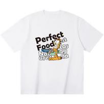 Garfield Lasagna  Perfect Food  Funny Print Short Sleeve T-Shirt, American Streetwear Brand Heavyweight Cotton Loose Fit Oversized Couple Top S black