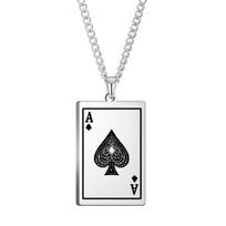 Edgy Poker Card Spade Necklace Punk Style Jewelry Stainless Steel Chain Necklace Suitable for Daily Wear and Parties white