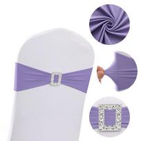 Elastic Chair Back Bow Tie Strap for Wedding Banquet Hotel Stretch Decorative Binding Kit 13x35cm šviesiai violetinė spalva