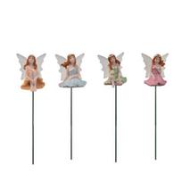 4 Pcs Fairy Garden Stake, Outdoor Resin Angel Figurine with Delicate Wings & Colorful Dress, Rust-Proof Metal Stake for Plant Pots, Terrarium, Moss 1 Set