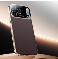Prabangus odinis dengtas telefono dėklas iPhone 17 Pro Max 17 Air atsparus smūgiams, su objektyvo apsauga, galinis dangtelis, kietas apvalkalas iPhone17 ruda