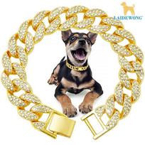 Rhinestone Cuban Link Dog & Cat Collar with Buckle 20 cm auksas