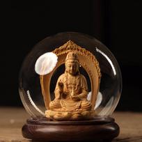 Cypress Wood Carving Divine Statues: Guan Yu, Mazu, Guanyin, Buddha with Illuminated Glass Cover for Blessing & Worship Décor