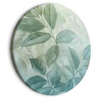 Round Painting - Large Leaves in Green-Mint Shades: Botanical Motif / Mint Leaves Large Botanical Motif