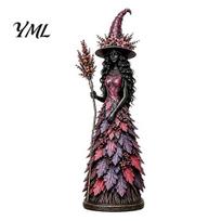 Whimsical Witch Art for Weddings Seasonal Figurine Ornament, Handcrafted Resin Statue Halloween Thanksgiving Holiday Party Prop Decorations violetinė