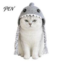 Pet Daily Fun Headband Funny Shark Cat Hat, Crocheted Hat with Braided Animal Shaped Dog Straps, Soft Cute Knitted for Cats Small Dogs Photography pilka