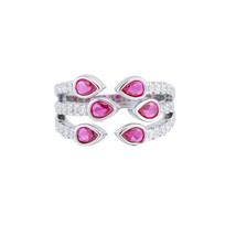 Sweet Water Drop Ruby Ring, Slightly Inlaid Zircon Design, High-End Three-Row Jewelry Ring.