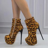 2024 itin aukštakulnės striptizo šokėjų seksualaus leopardo rašto storapadės moteriškos batai aštriais priekiais madingi podiumo aukštakulniai ankle boots 35 šviesiai ruda spalva
