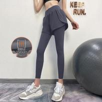 Women's High-Waisted Fleece-Lined Yoga Pants: Fake Two-Piece Design, Butt-Lifting, Ideal for Running, Training, and Outdoor Activities. Extra Extra Extra Large