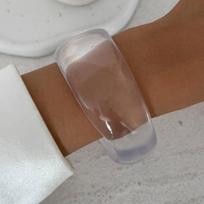 Salircon 3 Styles Punk Geometric Clear Acrylic Resin Wide Bangles for Women Trendy Silver Color Metal Bracelets Couple Jewelry