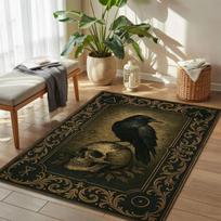 Raven Skull Gothic Rug Occult Crow Decor, Dark Academia Carpet, Mysterious Witchy Home Rug, Creepy Goth Room Skull Art Floor Mat 40x60cm