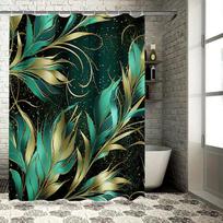Green Gold Shower Curtain Luxurious Feather Pattern Decorative Fabric Bath Accessories Modern Bathroom Home Improvement Decorati 90x180cm gray