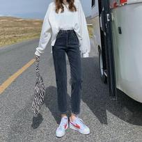 Women's Light Blue High-Waist Slim Fit Straight-Leg Denim Cigarette Pants 32