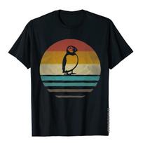 Retro Vintage Sunset Puffin Bird Seabird Cute Funny Gift T-Shirt Top T-Shirts Camisa Fitted Men's Tops Shirts Street Cotton -... S įvairiaspalvis