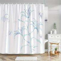 Minimalist Pale Blue Plant & Butterfly Curtain, 70.8 , 12 Hooks, Washable, Lightweight W60H190(CM)-1 Pcs