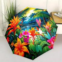 Automatic Folding Umbrella with Vibrant Tropical Leaf Pattern - Portable, Foldable Design, 8-Rib Durable Iron & Plastic Frame,
