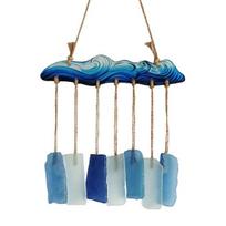 Sea Glass Wind Chime Ocean Wave Coastal for Outside Handcrafted Style Hanging Ornament Single Layer