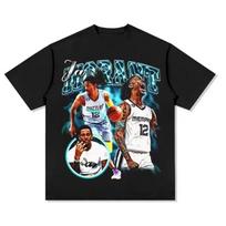 Stylish Black Cotton T-Shirt with Ja Morant Memphis Grizzlies Vintage Basketball Graphic Print Women And Men T-shirts S įvairiaspalvis