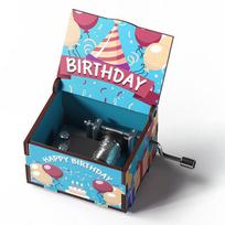 Birthday Series Hand-Crank Wooden Music Box Ornament - Painted Festival Craft Gift Ideal for Stalls black