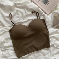 Moteriškas „push Up Crop“ seksualus spagečių dirželis be rankovių medvilninis krūtinukas su įklotais Vasarinis vientisas ledinis šilko korsetas „Camis“ one size(40kg-65kg) kava