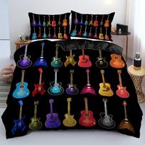 2/3pcs Vibrant Guitar Music Instruments Duvet Cover Set - Soft & Stylish Bedding for Music Lovers 1 Duvet Cover + 1/2 Pillowcase Set&Eu Twin 135x200cm