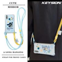 KEYSION Crossbody Strap Phone Case for VIVO Y17 Y15 Y12 Cute Cartoon Long Lanyard Mirror Shockproof Cover for VIVO Y11 2019 for VIVO Y17